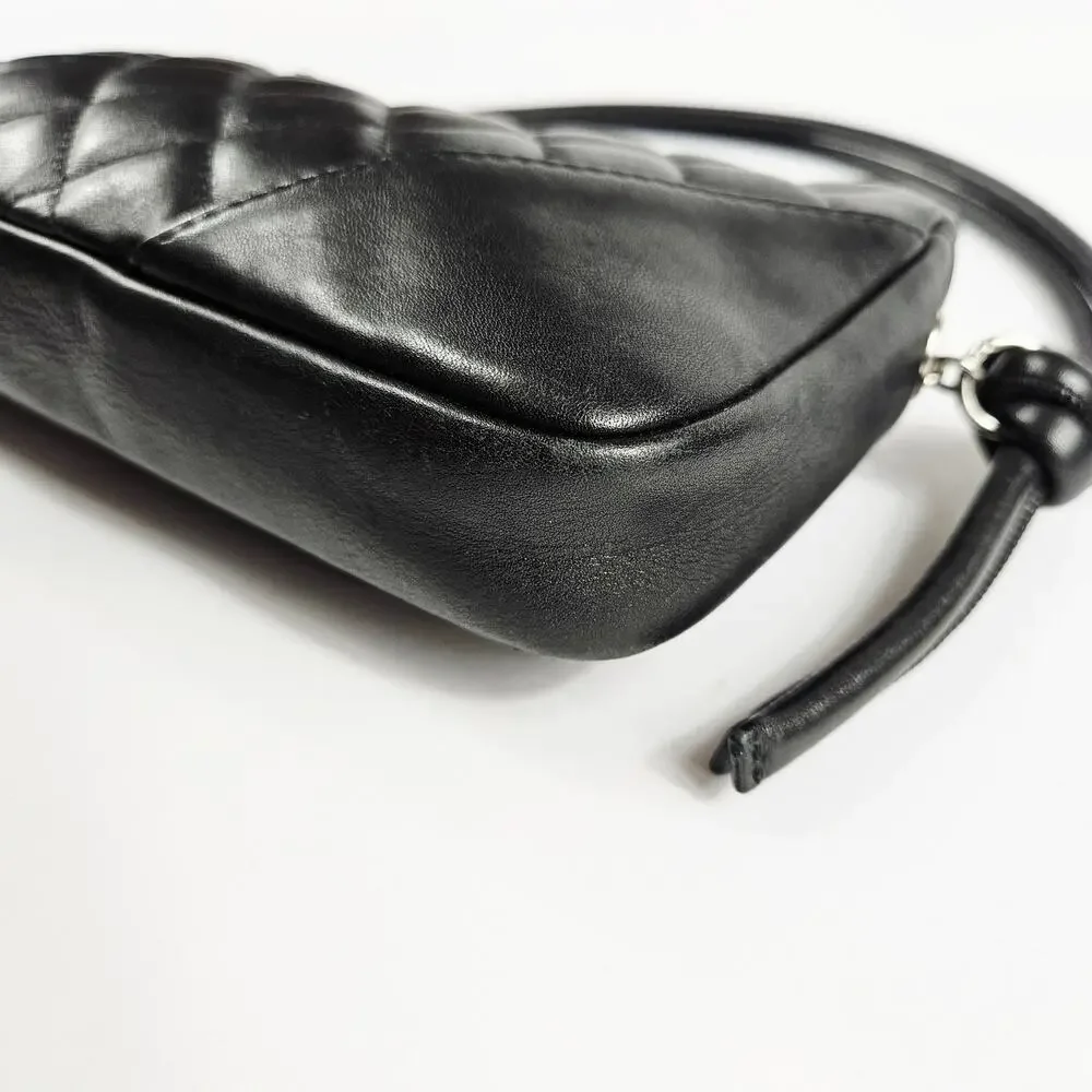 Vintage Chanel Cambon Pochette Black Leather Shoulder Bag
